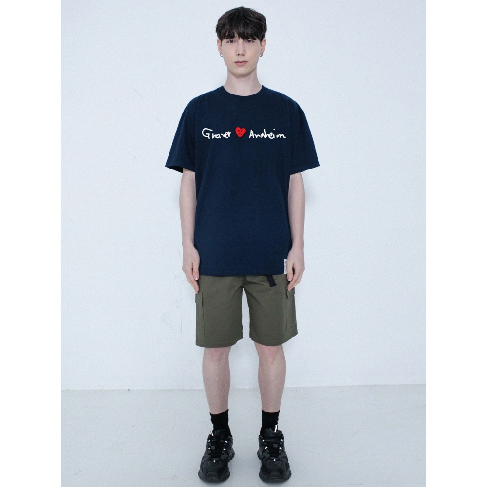 グレイバードローイングハートロゴショートスリーブ T シャツネイビー