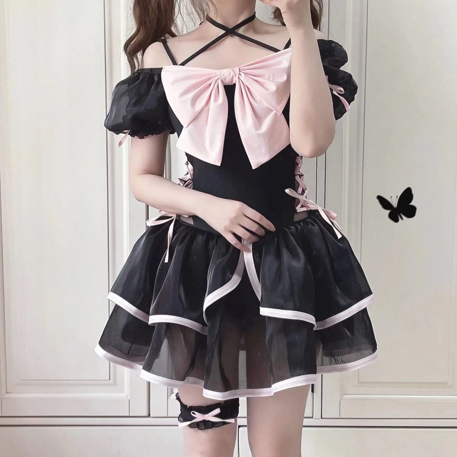 【新品】ジェミニツインズボウ水着ガールチェストパッド付きワンピース水着