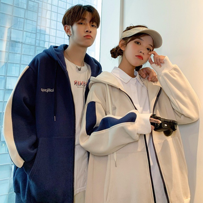デビッドのフリースの新しい韓国版は秋と冬のカップルが学生用ジッパーフード付きカーディガンジャケットト