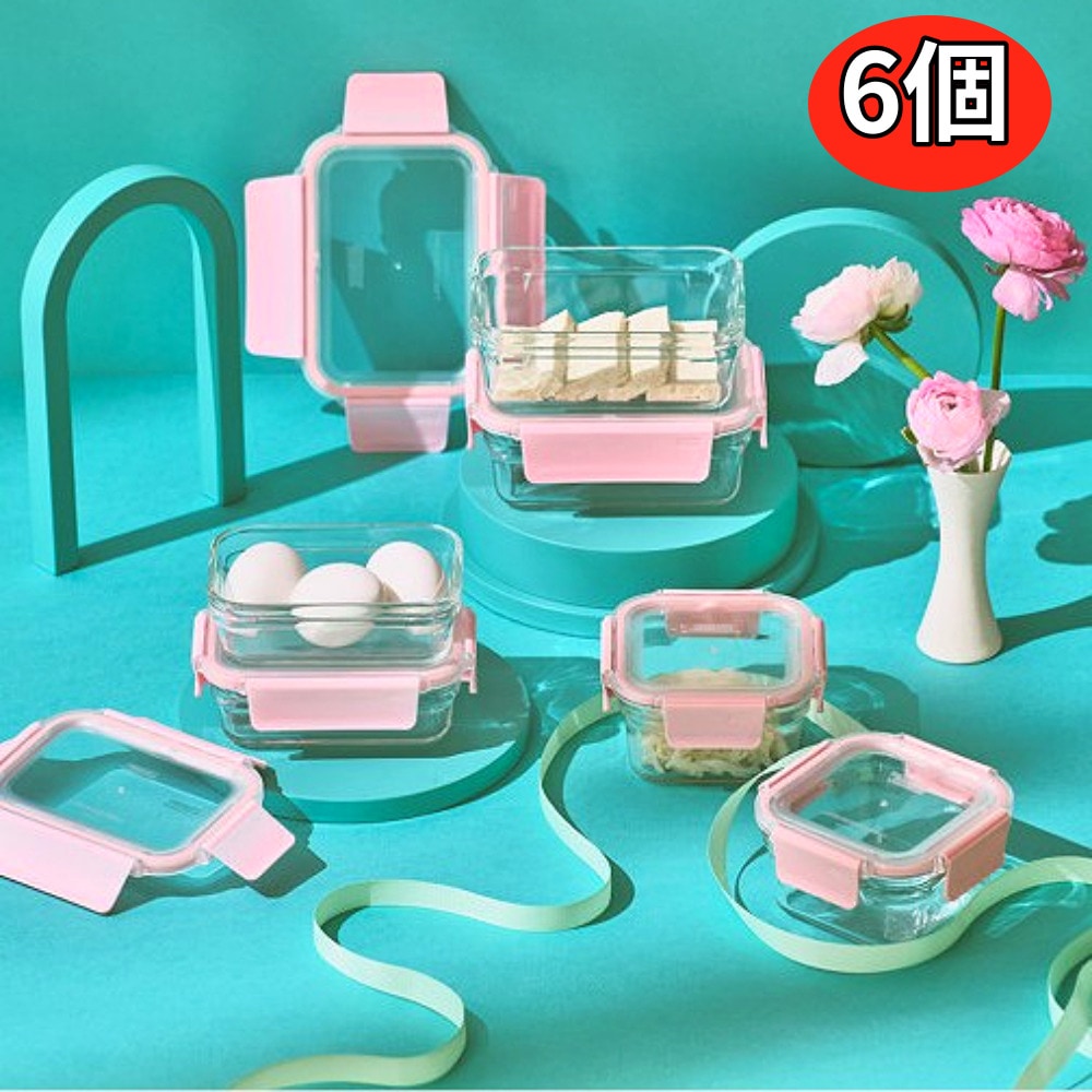 [Glasslock] ピュアキャンディーピンク混合6組ギフトセット きれいなデザインガラスフード保管容器 / 韓国人気密閉容器