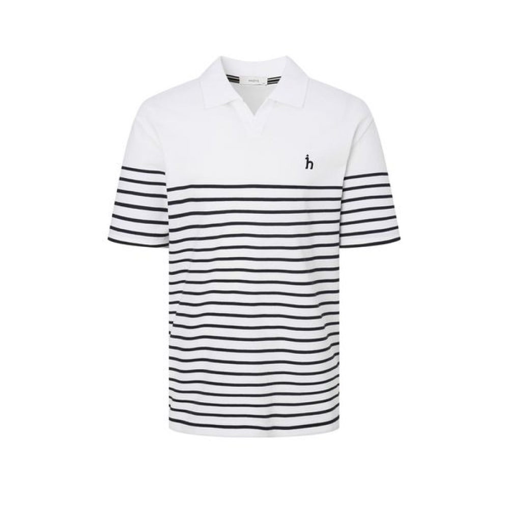 (ヘッジズ) 24SS ホワイトストライプコットンショートスリーブカラー T シャツ WHTS4B410WT