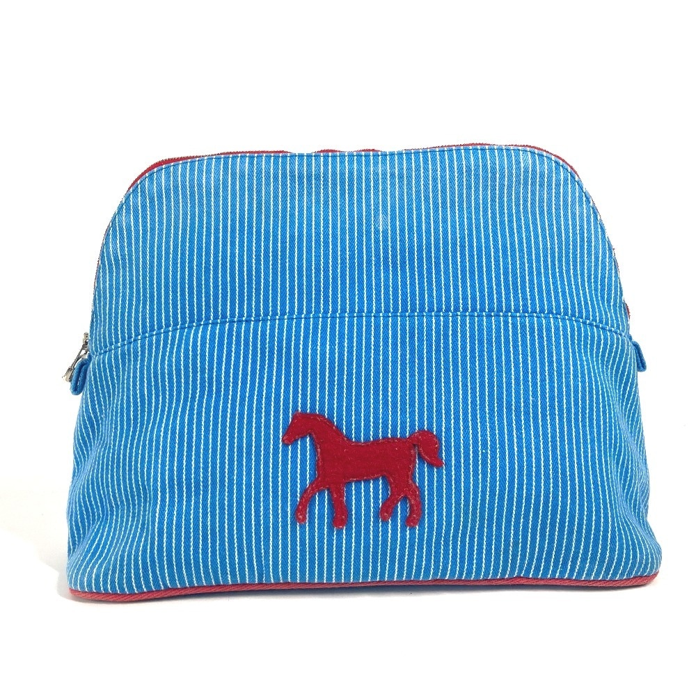 ポーチ カヴァル 馬柄 ストライプ BABY 赤ちゃん キッズ メイクポーチ 化粧ポーチ おむつポーチ マルチポーチ キャンバス ブルー