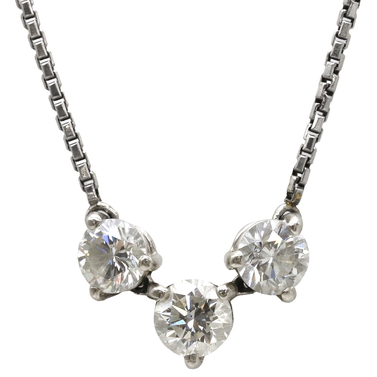 ネックレス ダイヤペンダント Pt850 ダイヤモンド Pt900(トップ) プラチナシルバー 3P 3粒 3連 【中古】