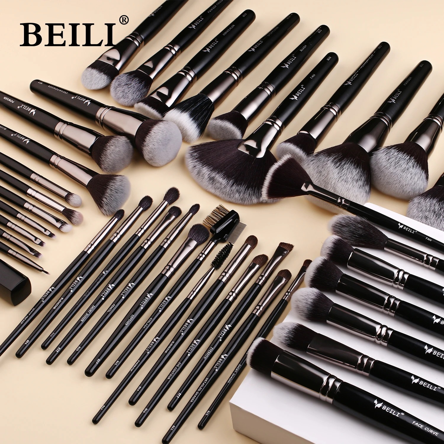 Beili-プロのメイクブラシセット 柔らかい天然毛 パウダーミックス 眉毛ファン メイクアップブラシ 40個 15,625円