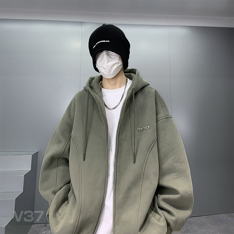 フーデッドカーディガンセーターメンズ春若者百ルーズカジュアルトップ潮ハイストリートアメリカンレトロジャケット