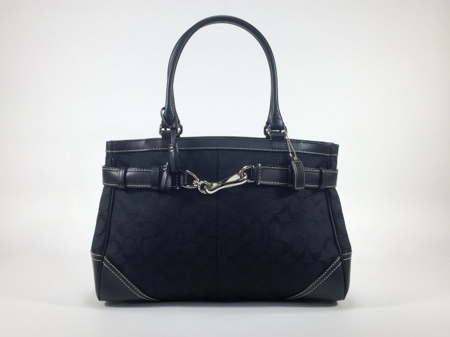 ハンドバッグ シグネチャー キャンバスレザー ブラック 【中古品】