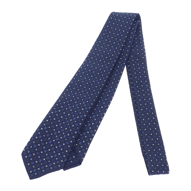モノグラム グラディエント ドッツ M76844 モノグラム ネクタイ シルク ネイビー メンズ【Aランク】