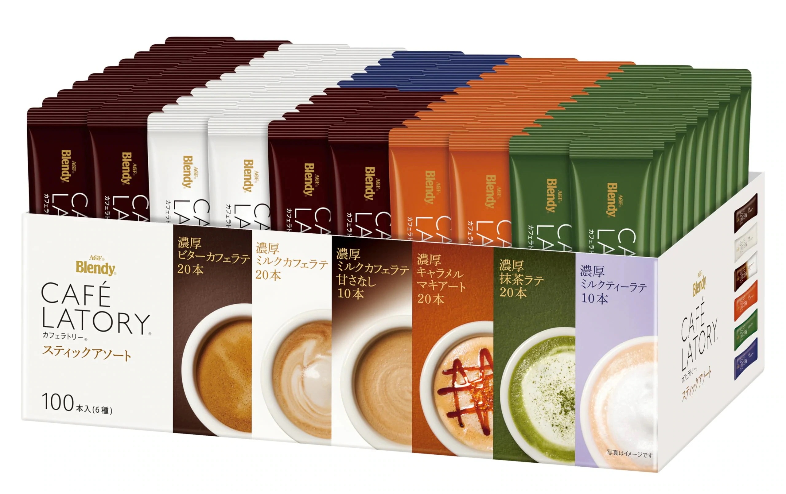 AGF ブレンディ カフェラトリー スティック アソート 100本 コーヒー 詰め合わせ 差し入れに ビターカフェラテミルクカフェラテキャラメルマキアート抹茶ラテ 各20本ミルク