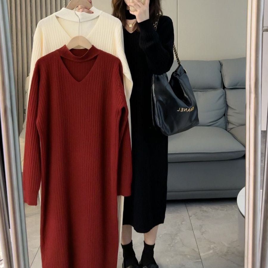 【1つ買うと10つ無料】高度な感覚中空の不注意なドレスレディース2025秋と冬の汗の温度織りスカート