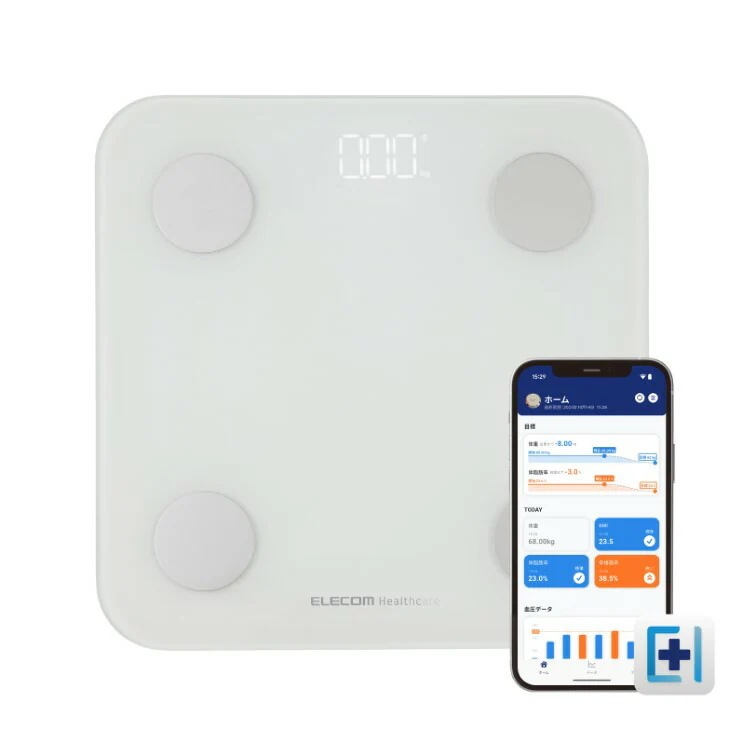 エレコム 体重計 体組成計 Bluetooth/Wi-Fi対応 スマホ連動 13項目測定 体脂肪率 / BMIなど ヘルスメーター iOS/Android対応 ELECOM Healthcareアプリ