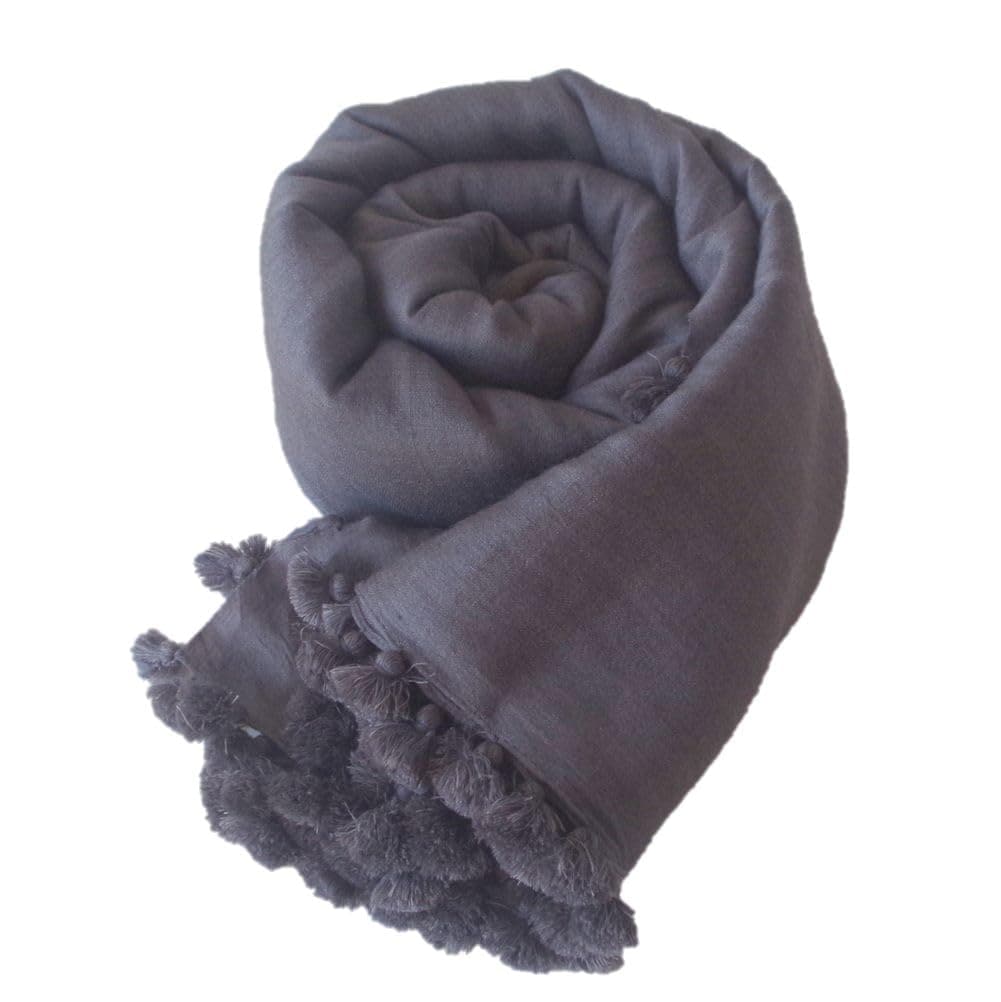 [.a all over the world] ポンポン ストール スカーフ レディース 春 秋 冬 大判 無地 ウール シルク Pompom タッセル