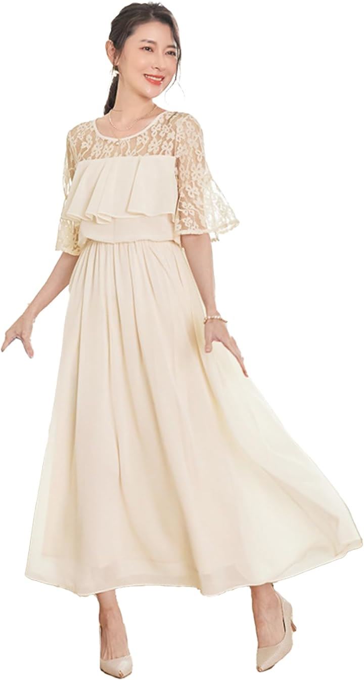 パーティードレス ワンピース 結婚式ドレス 結婚式およばれワンピース フォーマルドレス( アイボリー, L)