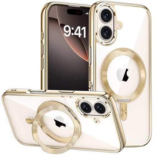 iPhone 16 用 ケース MagSafe対応 CDリング 360回転スタンド 縦横両対応 真空メッキバンパー キラキラ いphone16 クリアケース スマホケース 米軍規格 耐衝撃 耐久性