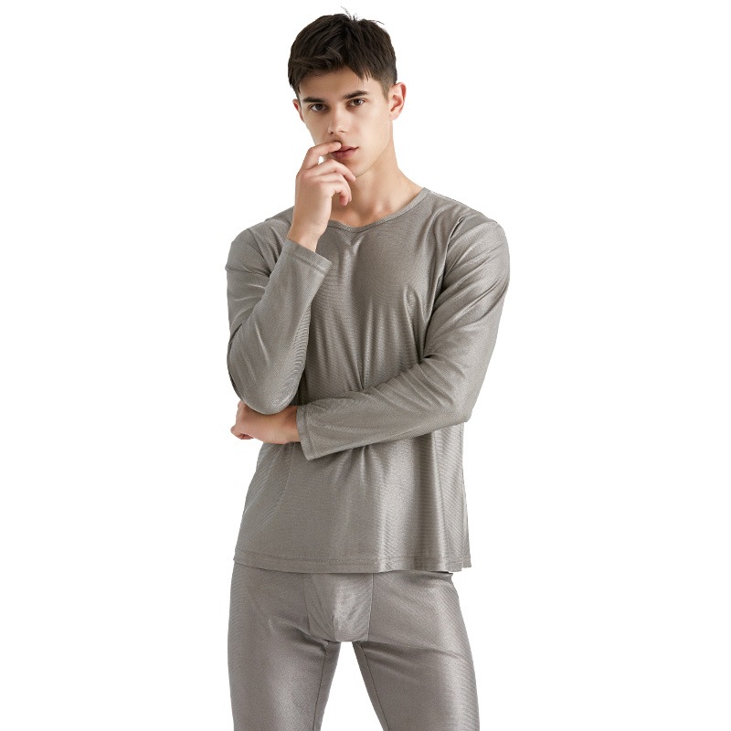 電磁波 シールド 上下セット 男性用 M/L/XL AJ510 電磁波カット 電磁波防止 磁場 過敏症 電磁波対策 ウェア 防止 グッズ 100％銀繊維 静電気防止 殺菌 消臭 グレー アパレル