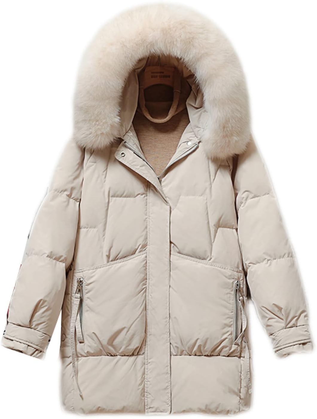 ダウンジャケット ショート丈 レディース ミドル丈 ファー アウター 暖かい コート 黒い 白い ダウン リアルファー ジッパー 防寒 防風 着痩せ ダウンコート 綿服 フード 毛皮 ポケット付き お