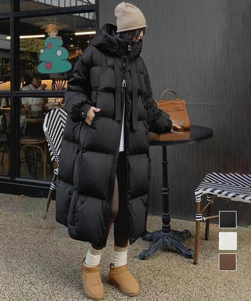 フード付きフェイクダウンコートレディース 暖かいキルティングコート おしゃれ中綿コート スタンドカラーロングコート カジュアル冬服 防風防寒アウター ベンチコート