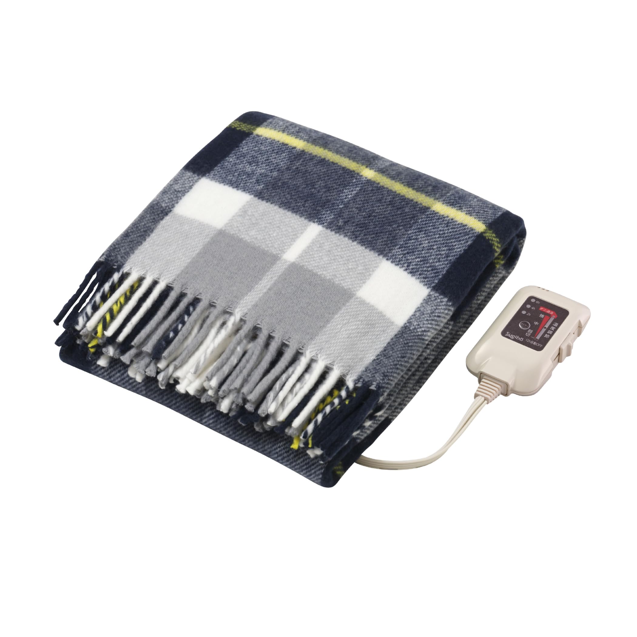 Sugibo(スギボー) 洗える 電気ひざ掛け 日本製 レギュラーサイズ 82×140cm 自動12時オフタイマー (2/4/6時間任意設定可能) 室温センサー ダニ退治 チェック柄グレー