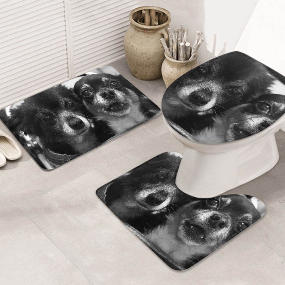 3ピースバスラグセット チワワ-duo-funny-cute-dog-pet お手入れが簡単 ノンスリップ 耐久性