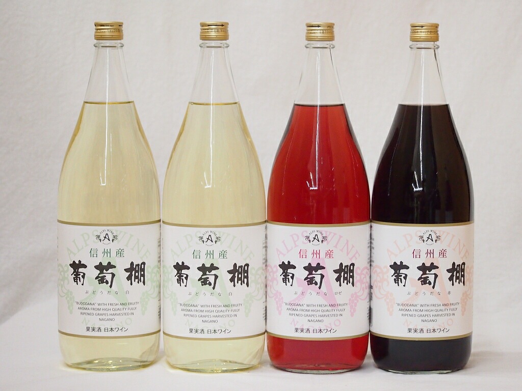 信州産葡萄棚セット 赤ワイン1本 白ワイン2本 ロゼワイン1本 中口(長野県)1800ml4