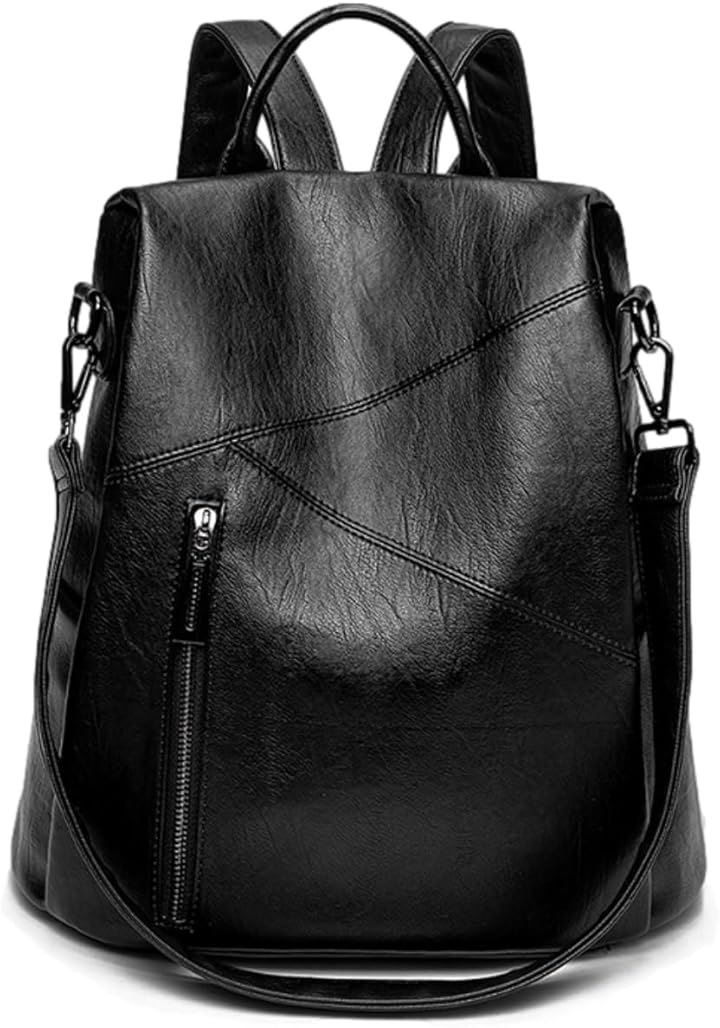 レディース リュック お洒落 バックパック 軽量 リュックサック 肩掛け バッグ PU ショルダーバッグ 防水 防犯 機能性(ブラック, ミディアム)