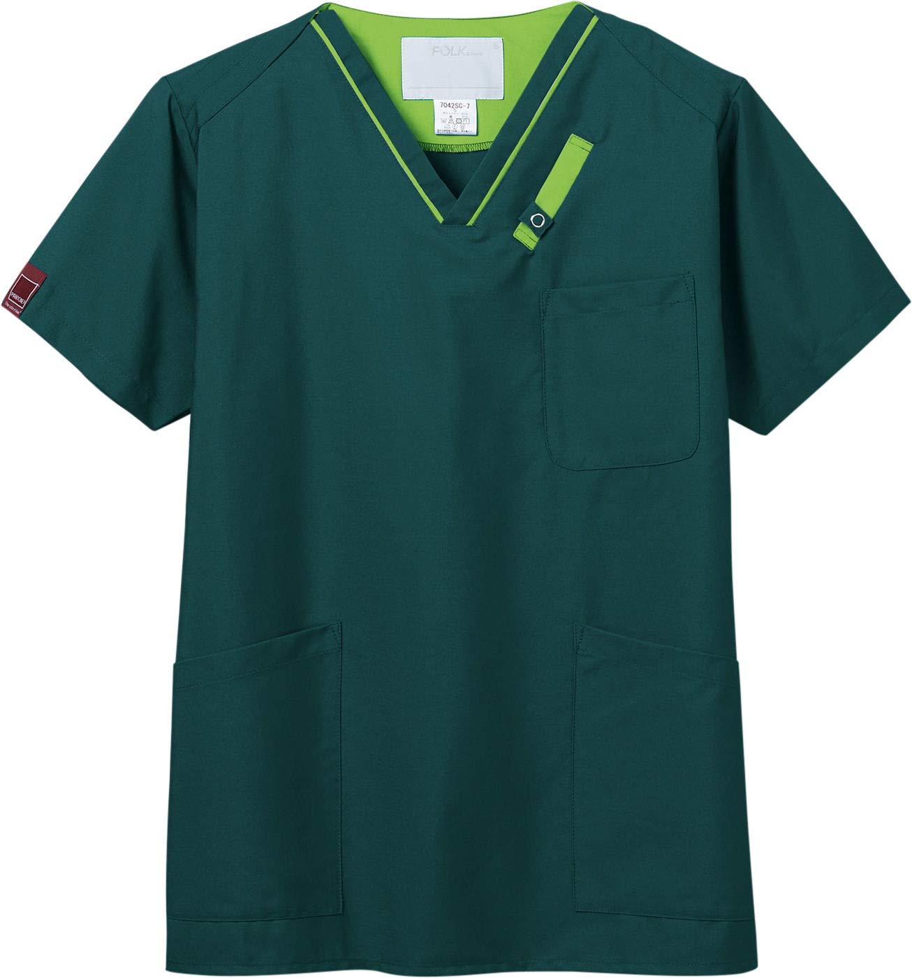 [パントン] スクラブ 白衣 7042SC 男女兼用 モスグリーン×グリーナリー 日本 L (日本サイズL相当)