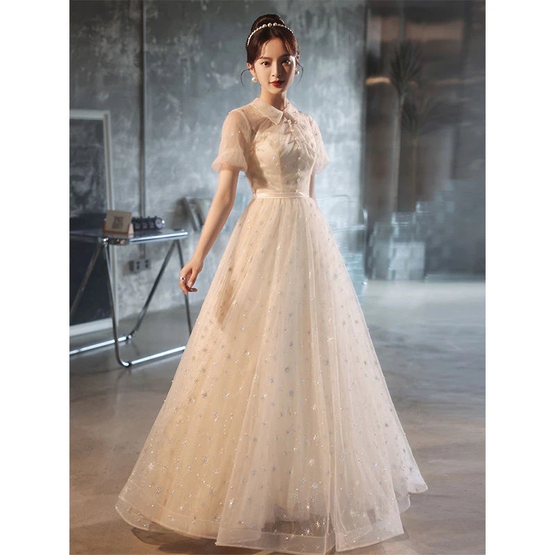 宴会のイブニングドレスの女性2024年の高貴な気質とエレガントな学生の成人式の司会者は通常長いセクションを着用します