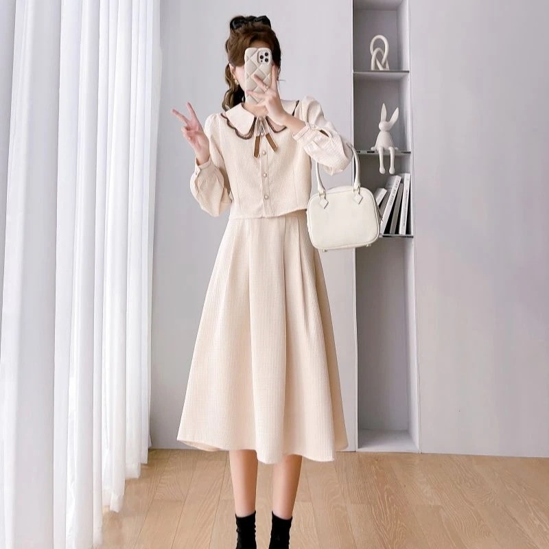 ワンピー ドレス シャツワンピースワンピース ロングワンピース ドレス ワンピース 韓国 ワンピース ツーピース秋冬新気質ハーフボディドレスサブ フランスのミラドは人形の襟のドレスを着る