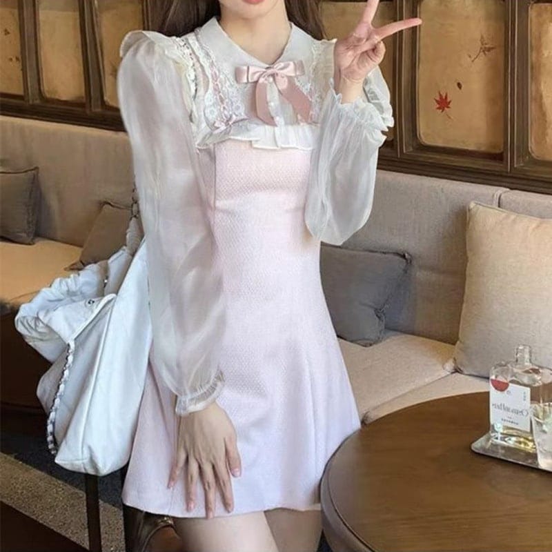 3日出荷 ワンピース夏 レトロ リボン パネル 優しい ショート丈 春服 レディース