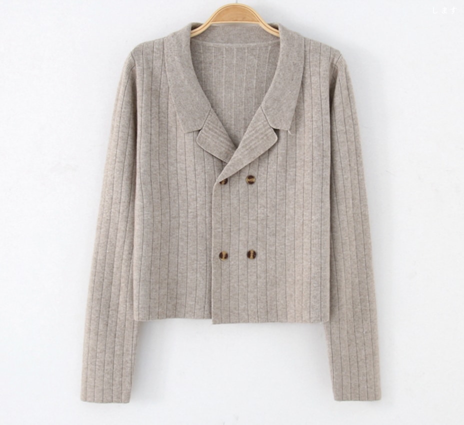 トップス アウター ニットソー カーディガン 上着 ショート ショート丈 袖あり 長袖 萌袖 襟付き ストレート Iライン リブ 前開き 伸縮性 ニット 厚手 かわいい 大人可愛い シンプル