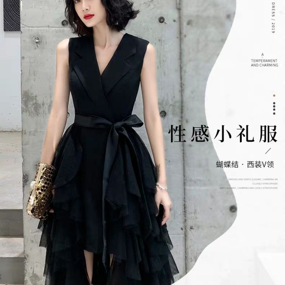 女性のための黒のイブニングドレス2025春夏気質チュチュスカートあなたは通常小さなドレススカートを着ることができます