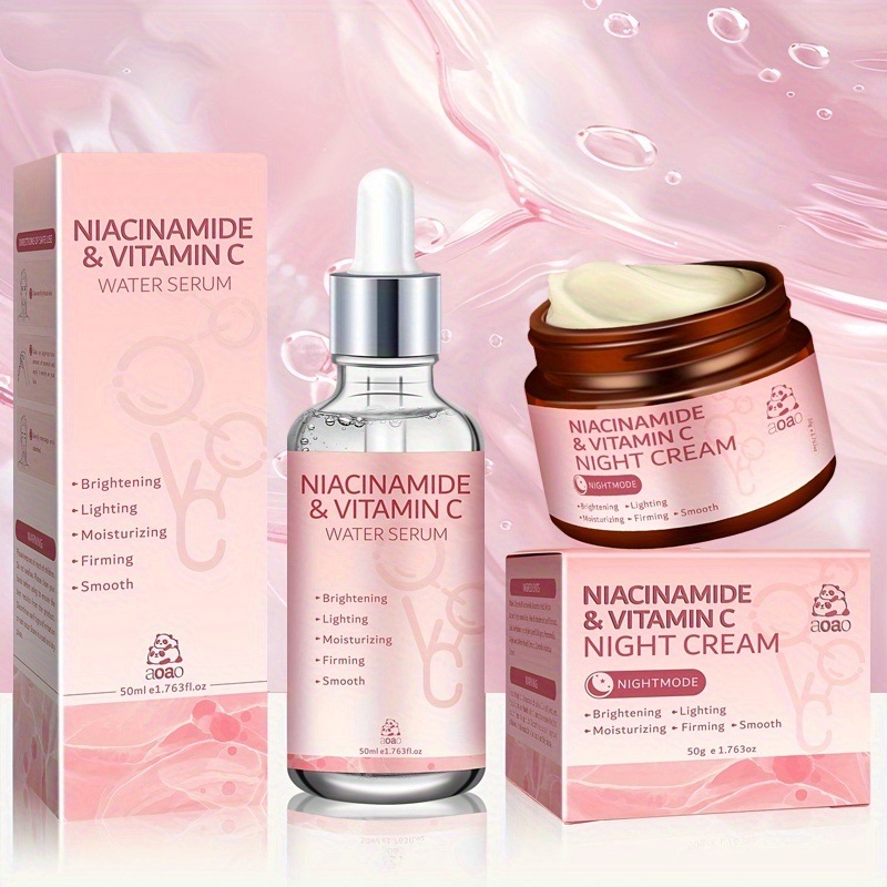 ナイアシンアミド スキンケアセット - プロテインナイトクリームと保湿セラムクマベリー配合で保湿とブライトニングしわの改善朝晩のスキンケアに最適若々しい肌に欠かせないバレンタインデーのプレゼントに最適
