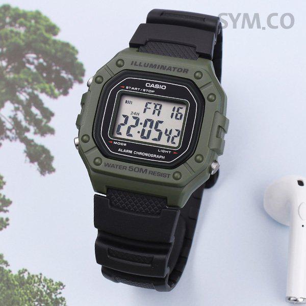 W-218H-3A スクエア デジタル カーキ 軍人 軍用 メンズ ウレタン 腕時計 d