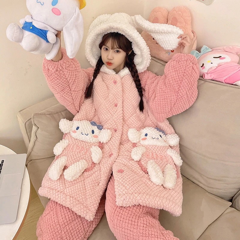 通学 アニメかわいい玉桂犬の乙女パジャマ冬の珊瑚の絨毯と厚手の3層綿フランネルの部屋着 保育園 小学部