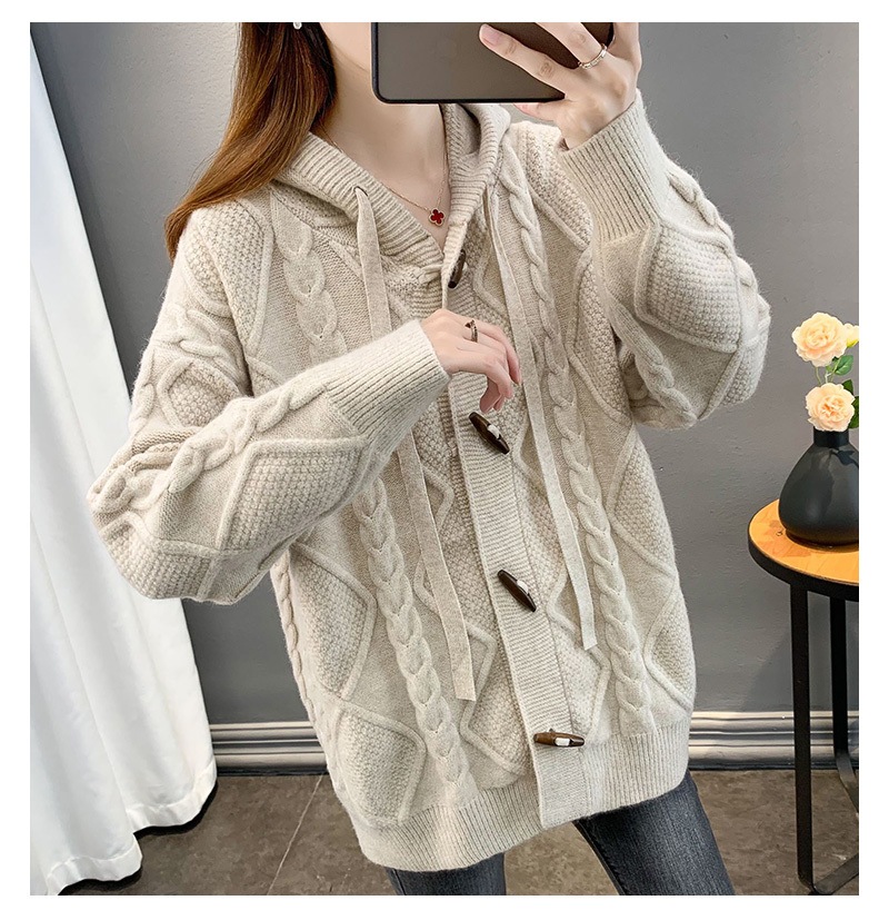 トップス カーディガン ミディアム丈 ミドル丈 袖あり 長袖 ワイド フード付き 前開き ニット ケーブル編み 可愛い かわいい 綺麗め きれいめ シンプル カジュアル 大人 上品 おしゃれ お洒落