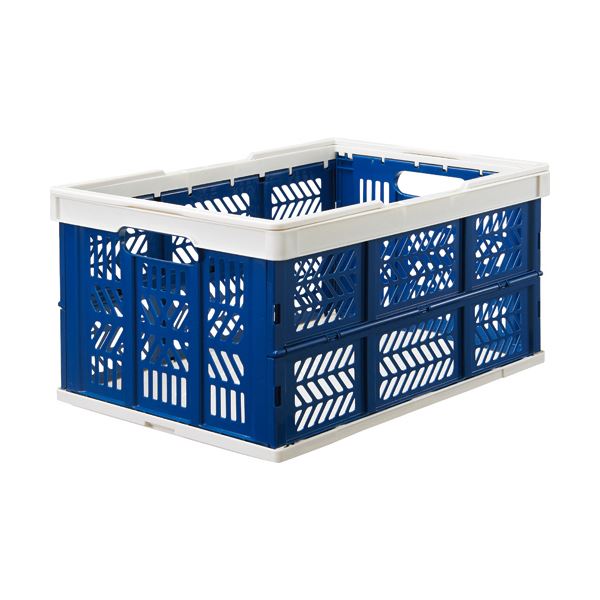 （まとめ）TANOSEE ハンドル付きバスケットオリコン 36L ホワイト/ブルー 1個 [x3]