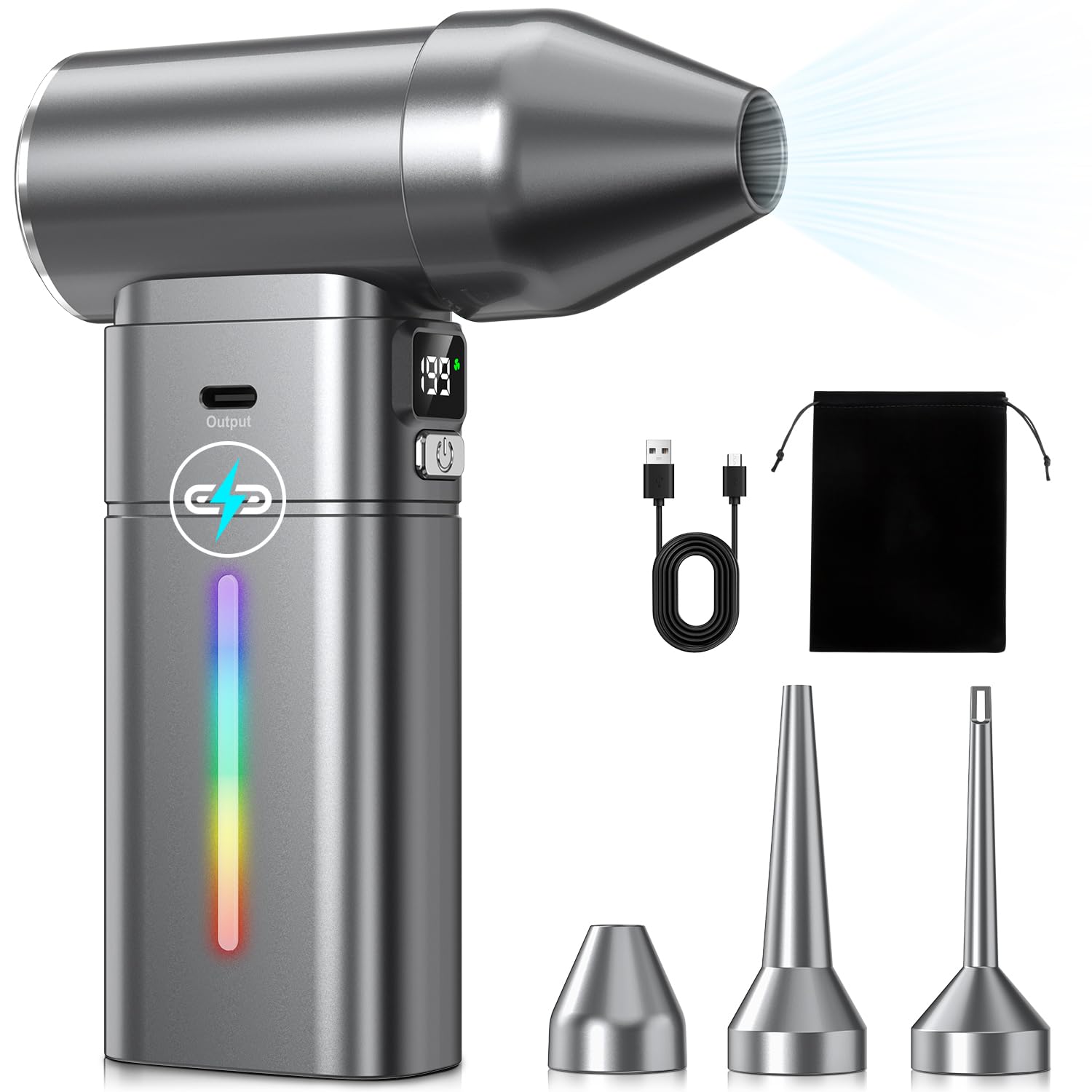 エアダスター ブロワー 強カ 洗車【2025年業界新技術・金属外観・モバイルバッテリ一機能】ディスプレイ＆電量風量表示 省エネ対応 電動エアダスター 250000RPM高速回転 最大風速101m/s