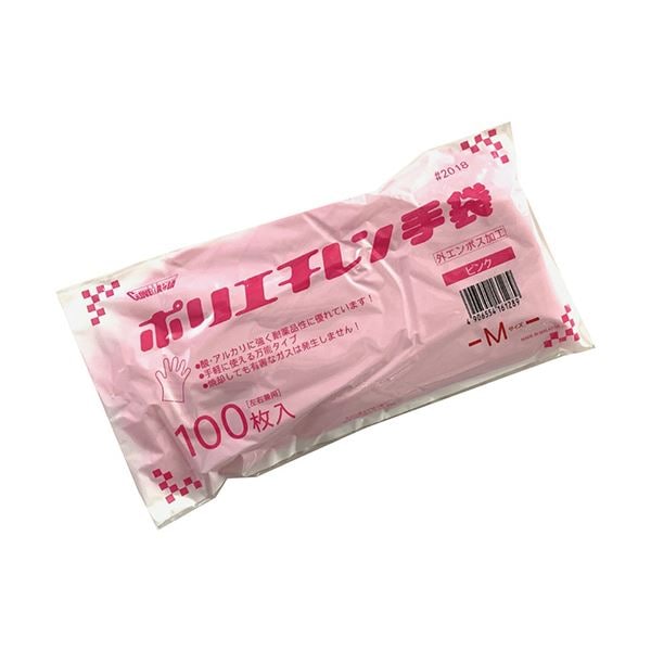 （まとめ）川西工業 ポリエチレン手袋 外エンボスエコノミー 桃 M #2018 100枚[x20]