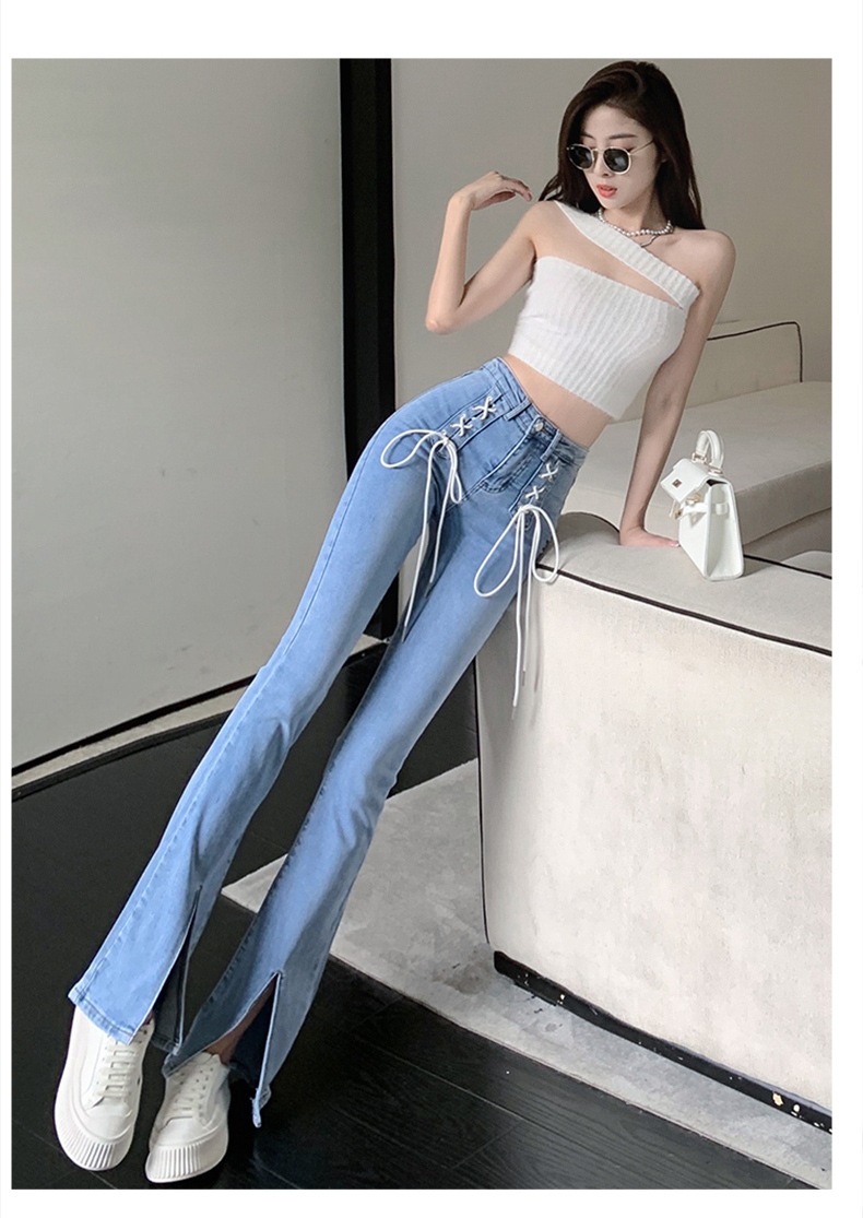 個性派 ボトムス パンツ Gパン ズボン デニムパンツ ロング ロング丈 スリム タイト 細身 ベルト ウエストマーク スリット ハイウエスト ボタン デニム かわいい 大人可愛い シンプル