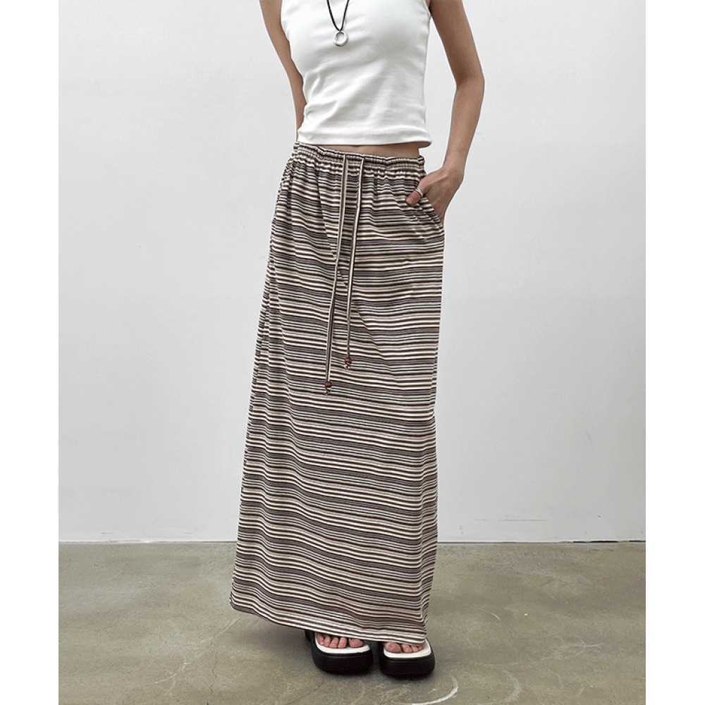 ブラックアップディルムエスニックストライプロングスカート