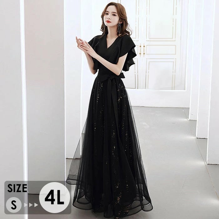 ドレス 大人 袖付き ワンピース 半袖 黒 ピアノ 発表会 ロングドレス 大きいサイズ 演奏会 結婚式 母親 演奏会ドレス 大人 レディース ロング丈 披露宴 ピアノ発表会 韓国 イブニングドレス パ