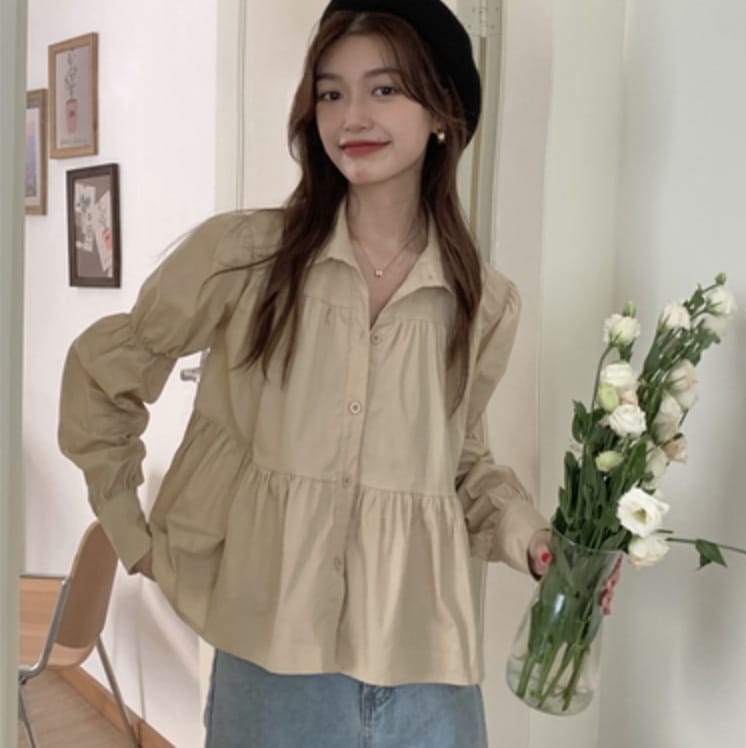 トップス シャツ ブラウス カットソー 袖あり 長袖 フリル かわいい 大人可愛い きれいめ シンプル カジュアル 大人 上品 おしゃれ お洒落 レトロ 大人女子 こなれ感 メンズライク マニッシュ