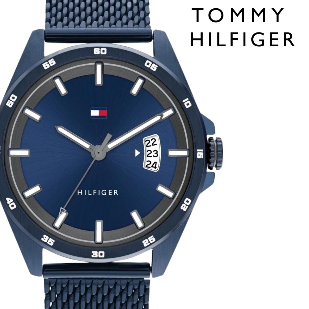 トミーヒルフィガー 腕時計 メンズ 42mm ネイビー メッシュベルト シンプル 薄型 TOMMY HILFIGER メンズウォッチ ブランド ビジネス 男性 彼氏 夫 父 プレゼント 就職祝い 結婚