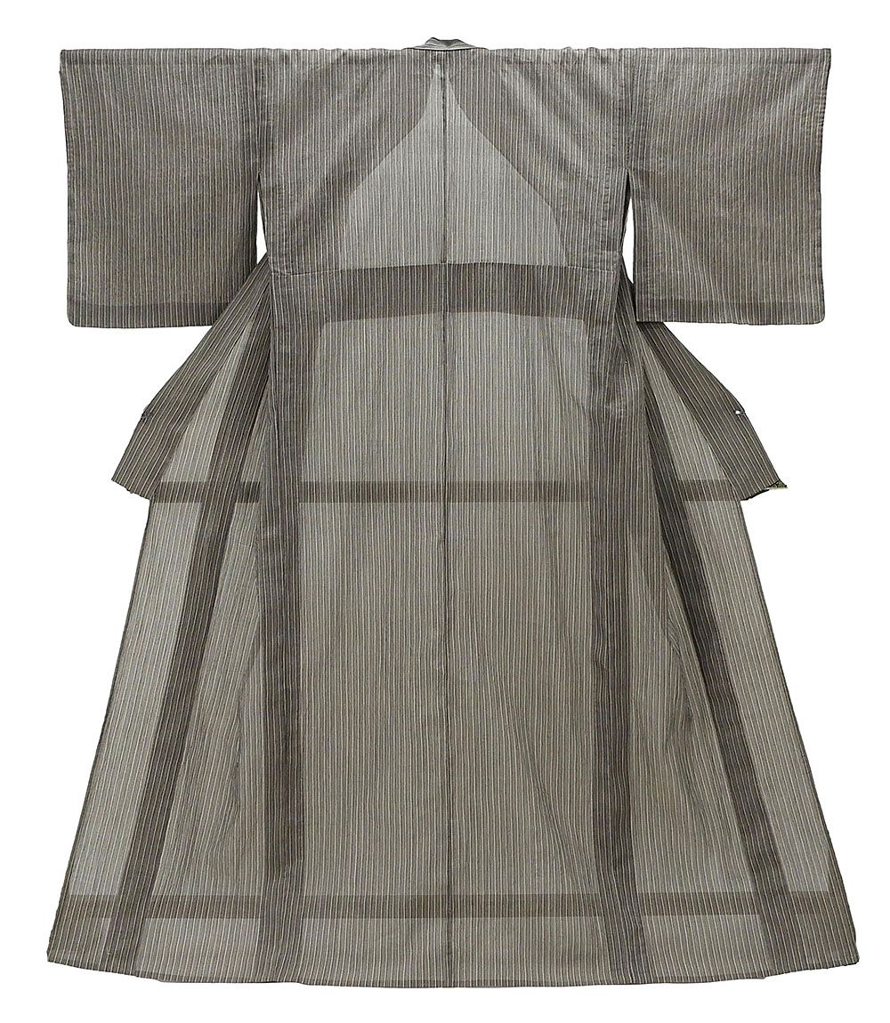 夏物 縮 新品仕立済 麻 夏物 小千谷ちぢみ 縦縞模様 身丈164.5cm 裄丈68cm 小千谷縮 新品 仕立て上がり 着物 wd2105