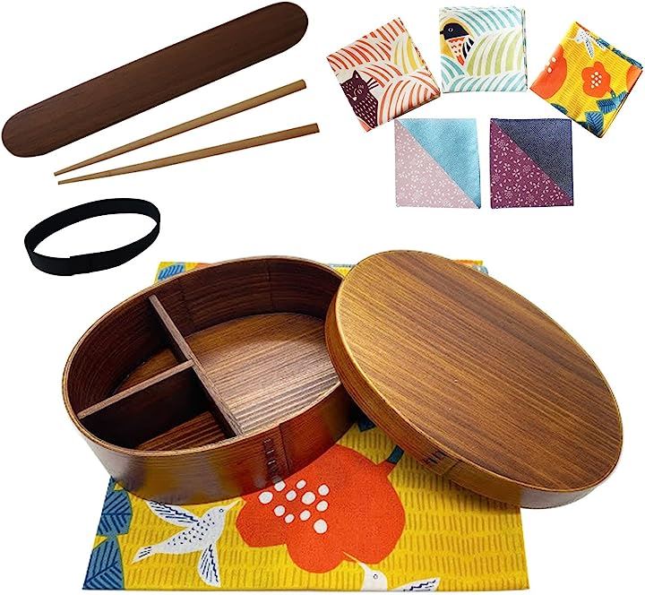 曲げわっぱ 弁当箱 700ml 天然杉 茶色 選べる風呂敷 フルセット ハチドリ( 茶色フルット　ハチドリ)