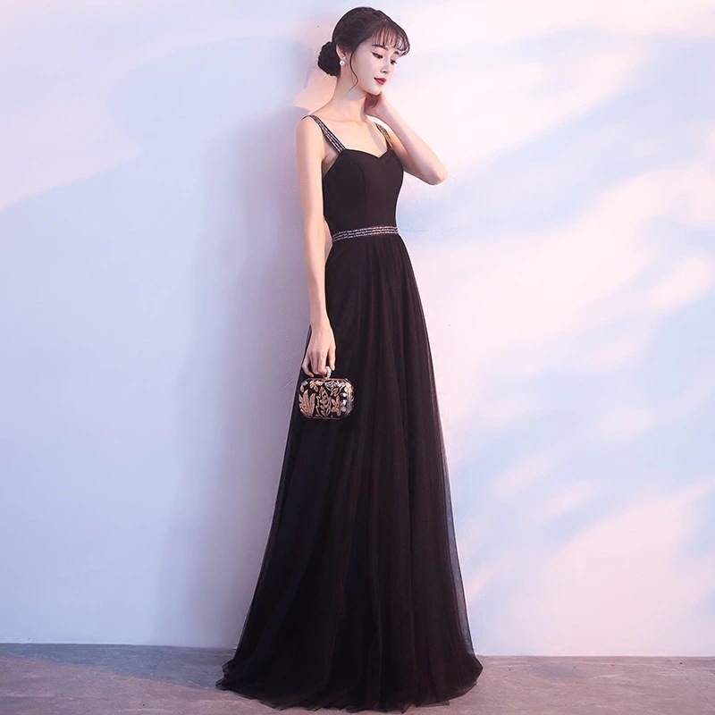 パーティードレス結婚式ノースリープストラップウエディングロング丈ワンピース大人お呼ばれ食事会二次会披露宴卒業式成人式黒ドレス 5,415円
