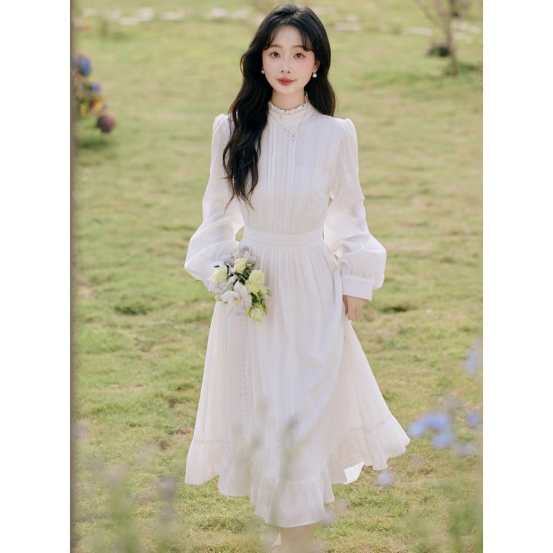 【急速出荷】送.料.無.料.スタンドカラー ウエスト ロングスカート ワンピース