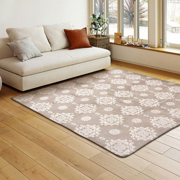 240624914 雪 結晶柄 フランネルジャガードラグ シュシュ BE ベージュ 約200×240cm メーカー直送