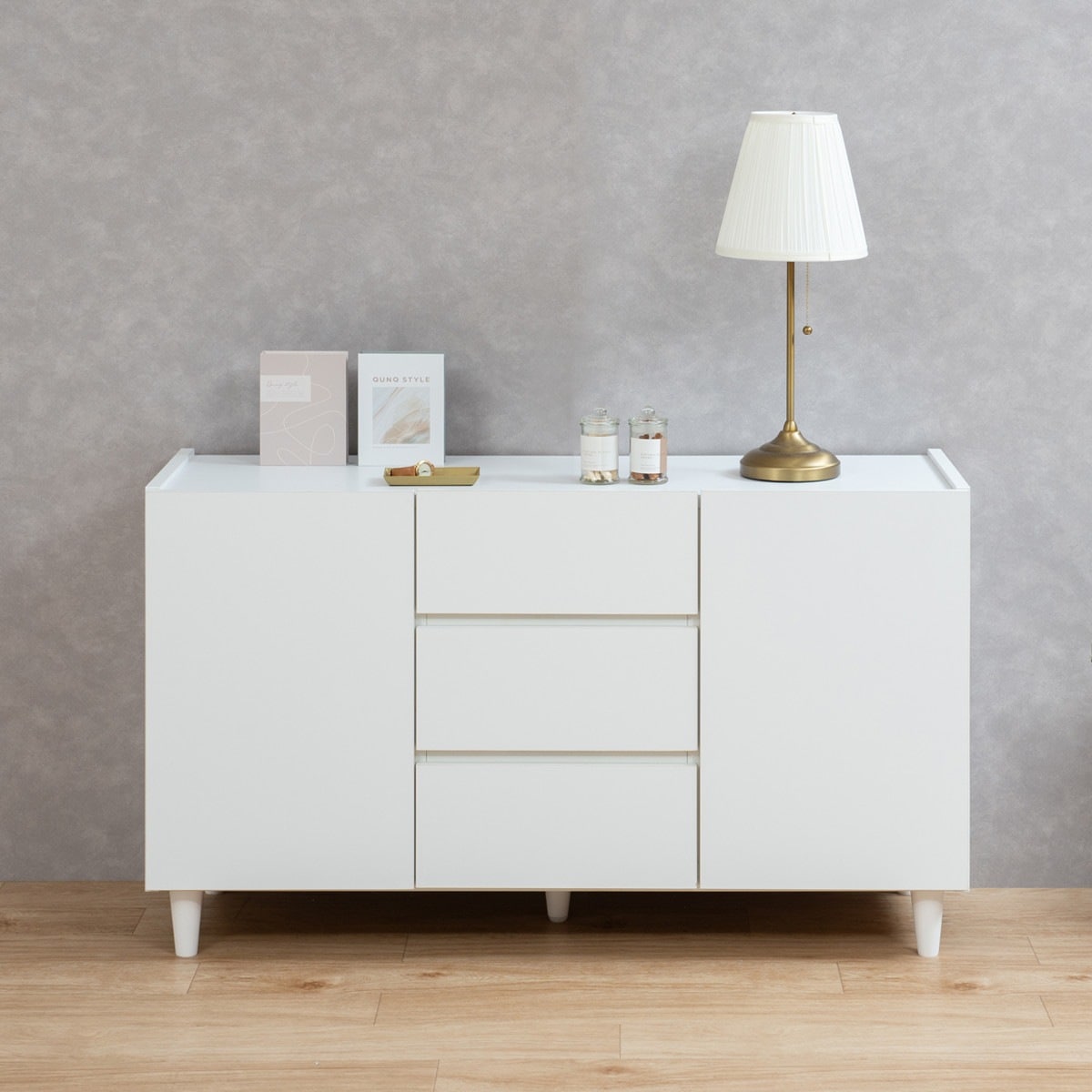 キャビネット 引出し3段 脚付 フレンチシャビー調 幅120cm 収納棚 リビングチェスト たんす リビング収納 日本製 完成品 収納 リビングボード キッチン収納 食器棚 ホワイト 引出し