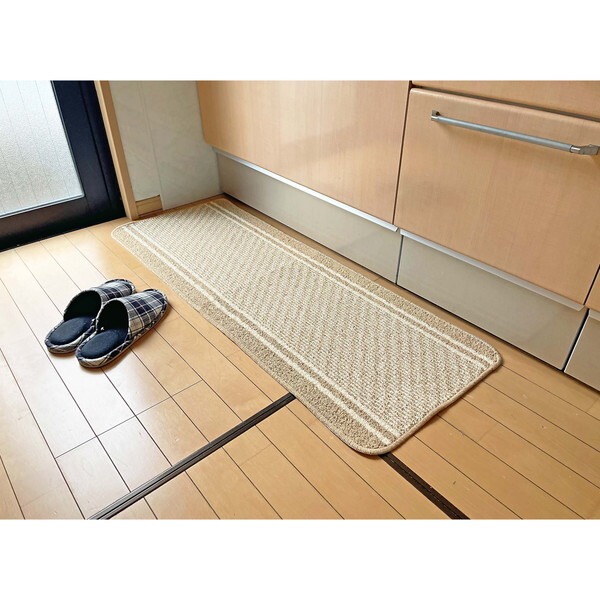 マルナカ 6444 日本製キッチンマット コットンライン 45×120cm ベージュ メーカー直送