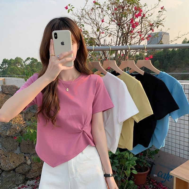 【1つ買うと20つ無料】女性のための不規則な短袖のシャツ2025夏の夏のためのハーフスリーブの短い短い